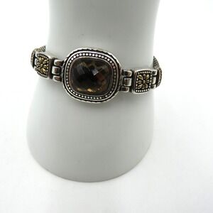 Brighton‎ Chain Bracelet Two Tone Silver Gold Brown Cushion Stone Heart